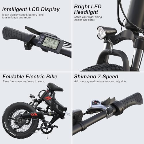 Wooken Electric Bike, 20''X4.0 Fat Tire Electric Bike for Adults,500W(Peak 750W) Foldable Electric Bike with 48V 10Ah Battery,Professional 7 Speed