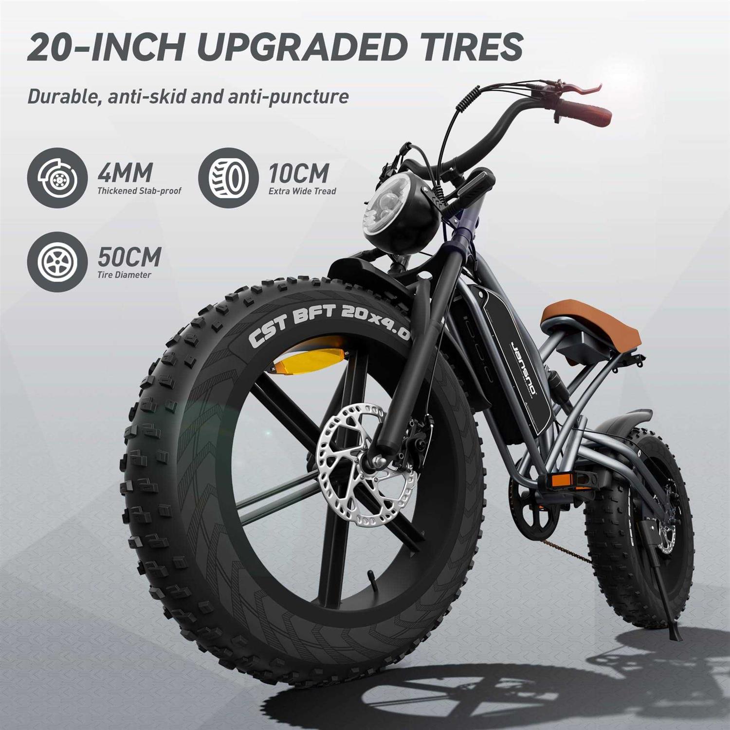 JANSNO Electric Bike for Adults 20 x 4.0 Fat Tire Electric Bicycle with 750W Motor, 48V/14Ah Removable Battery and Dual Shock Absorber