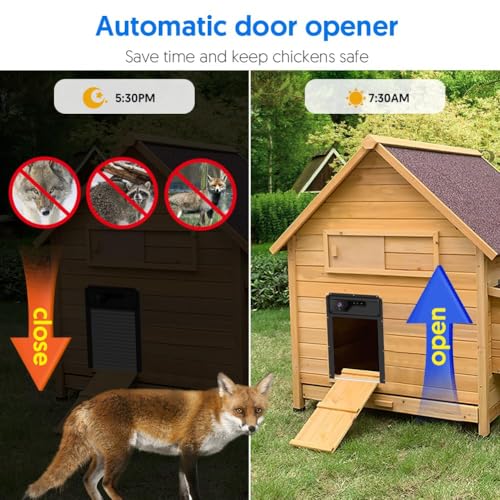 1080P HD Camera Solar Automatic Chicken Coop Door, 5000 mAh Battery, Support WiFi, APP Remote Control, Timer