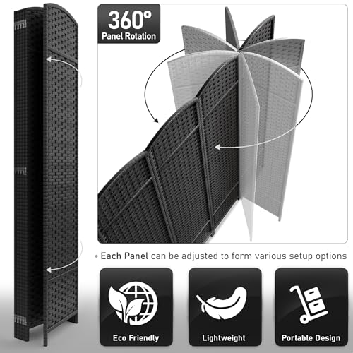 Sorbus 8-Panel Black Room Divider with Double Hinged Panels, 6 ft Tall Folding Privacy Screen