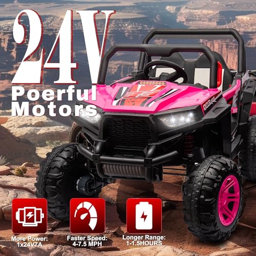 24V Ride on Car Kids Side by Side with Remote Control, 2 Seater 4WD Kids UTV Off-Road Power Wheels