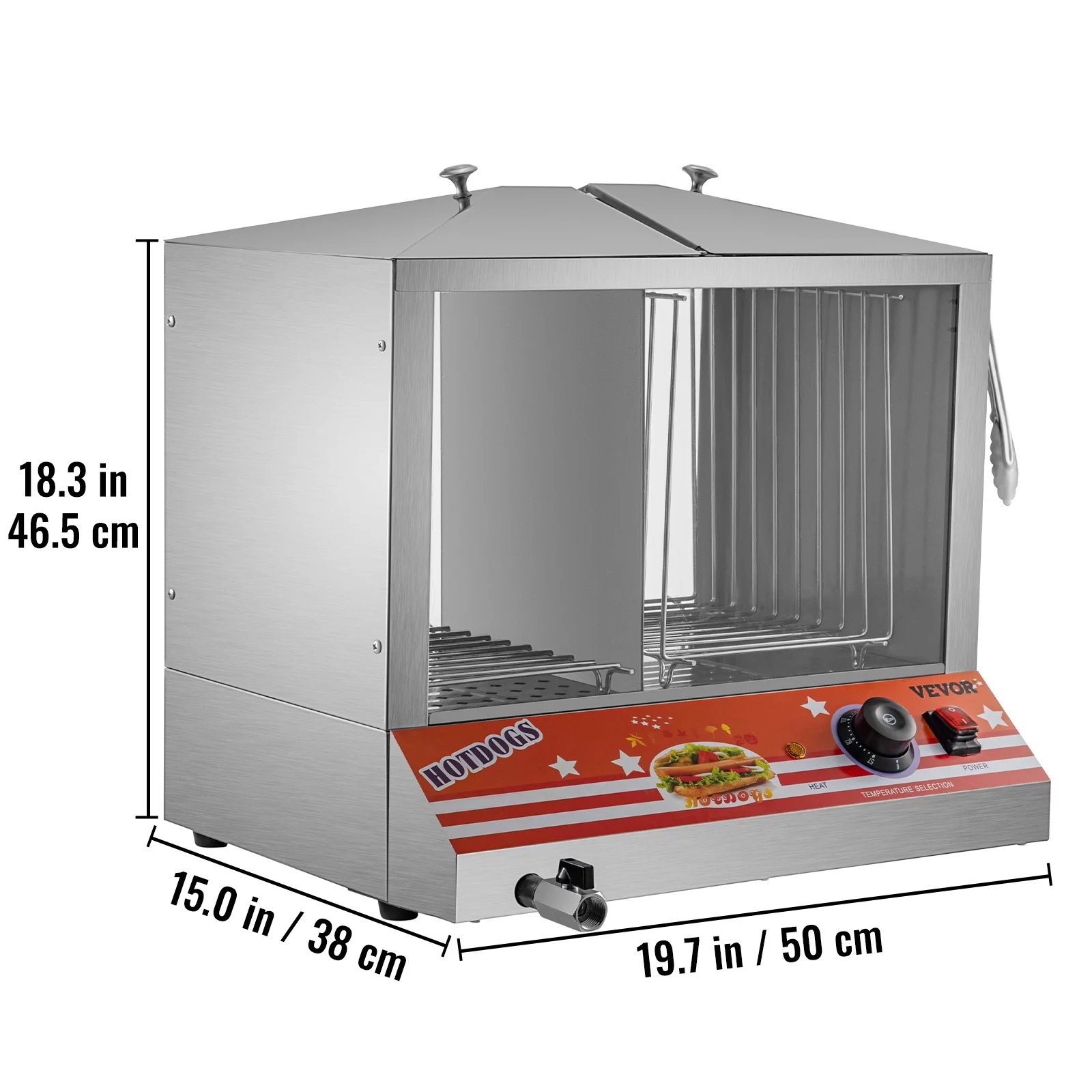 BENTISM Hot Dog Warmer,Top Load Hut Steamer for 100 Hot Dogs&48 Buns,Stainless Steel food warmer with Bun Warmer
