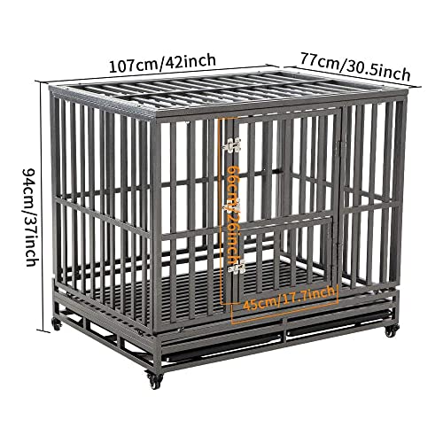 LUCKUP Heavy Duty Dog Cage Metal Kennel and Crate for Medium and Large Dogs, Pet Playpen with Four Wheels,Easy to Install,42 inch,Black