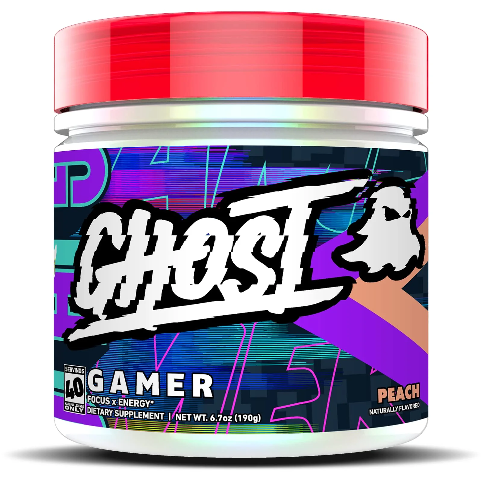 GHOST Gamer: Energy and Focus Support Formula - 40 Servings, Peach - Nootropics & Natural Caffeine for Attention, Accuracy & Reaction Time - Vegan