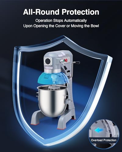 20 qt Commercial Mixer, 750W 3 Speed Commercial Food Mixer with Dough Hook Beater Whisk
