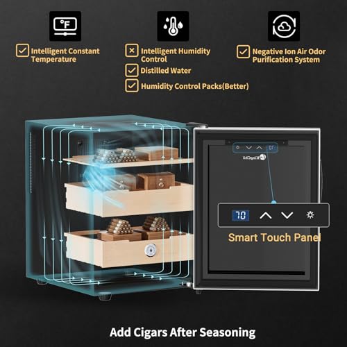 KingChii 16L Electric Cigar Humidors Temperature Control System, Cooling & Heating Humidor Cabinet with Spanish Cedar Wood Shelves & Hygrometer