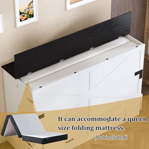PAKASEPT Murphy Bed Queen, Bed Cabinet Frame with Storage & Charging Station, Murphy Cabinet Bed with Hidden Space for Bedroom/Guest Room