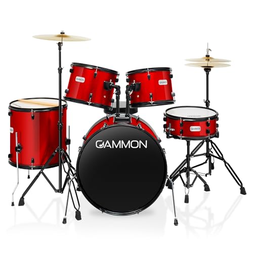 Full Size Complete Adult 5-Piece Drum Set with Cymbals, Stands, Stool, and Sticks - Blue