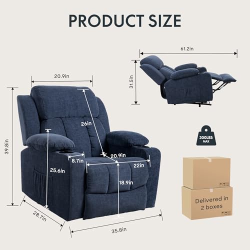 FLEXISPOT XL31 Power Lift Recliner Chair for Elderly, Electric Lift Chair with Massage & Heat, PU Leather Reclining Sofa w/Cup Holders