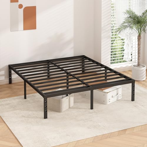 Metal Platform Bed Frame 14 Inch Tall Bed No Box Spring Needed,Twin Size Bed with Heavy Duty Strong Support Slats,Easy to Assemble,Black