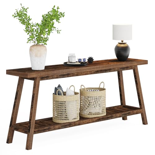 70.9 Inches Extra Long Console Table for Entryway, 2-Tier Narrow Wood Sofa Table Behind Couch, Large Sofa Table for Living Room