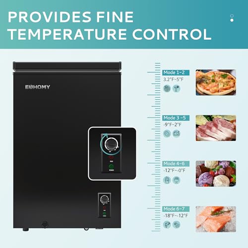 EUHOMY 3.5 Cu.Ft Chest Freezer with Removable Basket, Small Deep Freezer Adjustable 7 Thermostat, Quiet Mini Freezer Free-Standing Top Door
