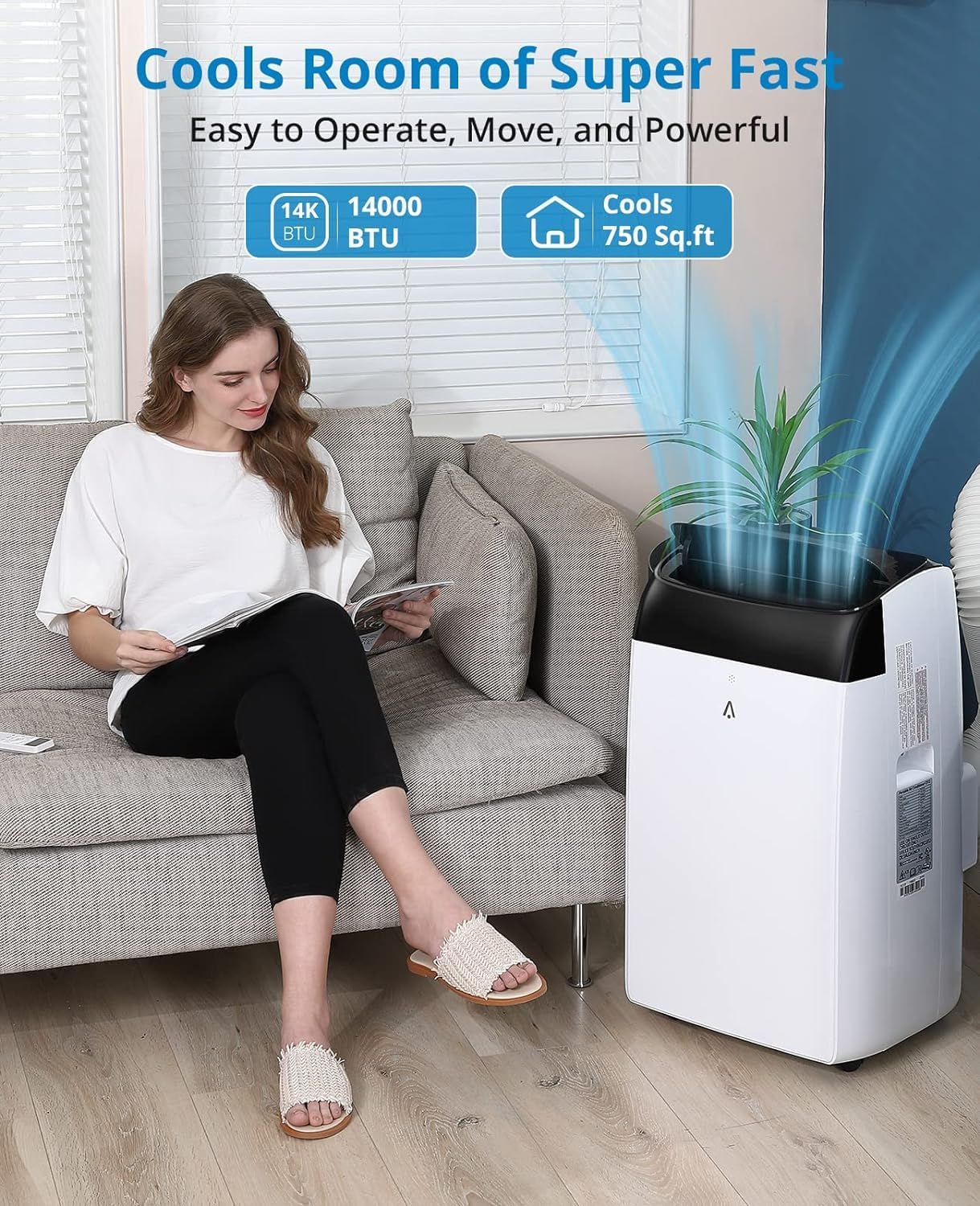 14000btu Portable Air Conditioner Up to 750 Sq. 3-in-1 Portable AC with Remote Control and 24H Timer,Built-in Dehumidifier, Energy Savings