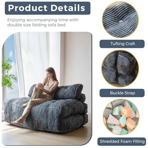 MAXYOYO Folding Sofa Bed, Convertible Sleeper Chair with Pillow Foldable Mattress with Back Support
