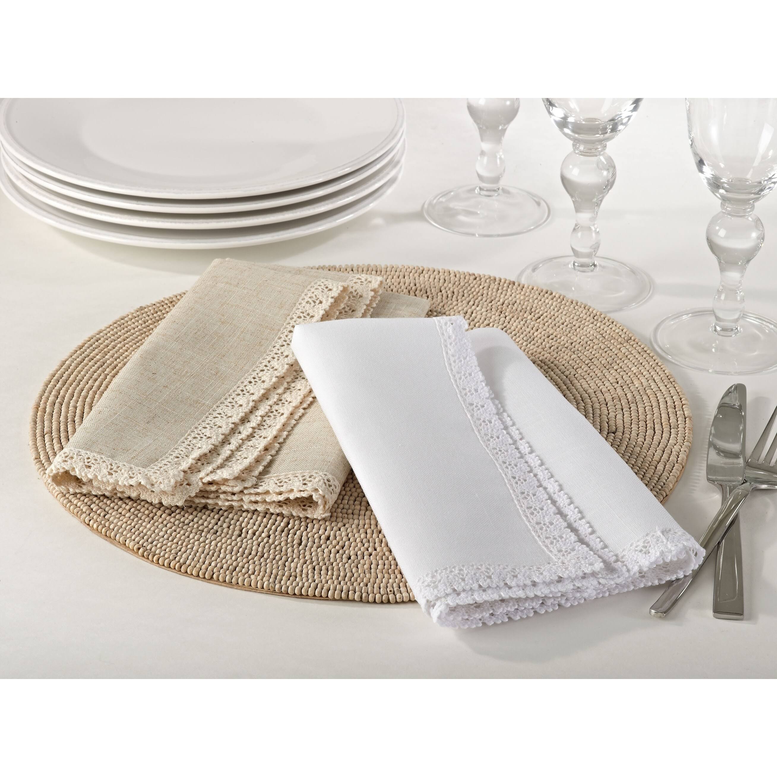 Saro Lifestyle Lace Trimmed Dinner Napkin (Set of 12) Natural, White