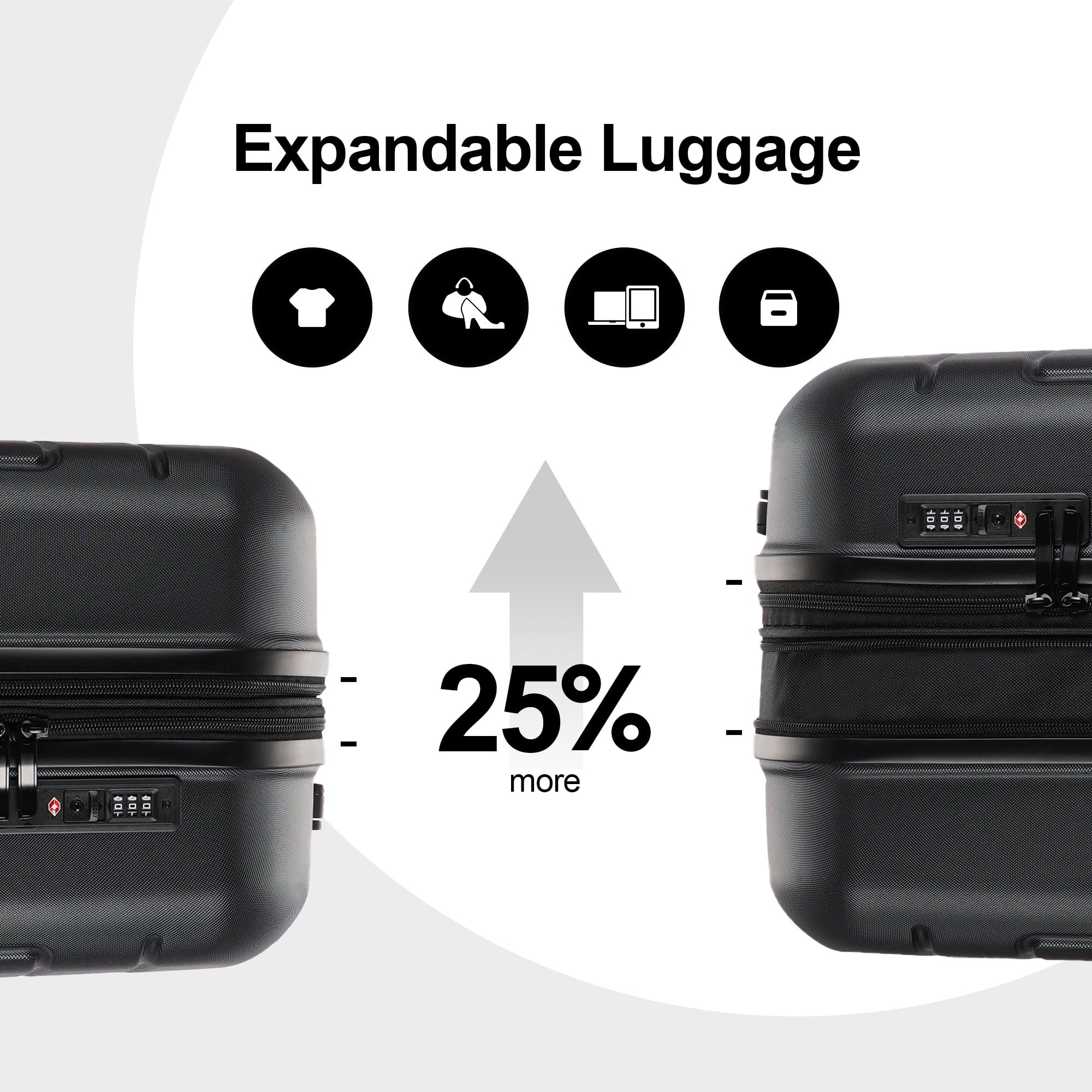 GinzaTravel 3 Piece Expandable Luggage Sets,Large Hard Side Suitcase with Wheels&TSA Lock,Black