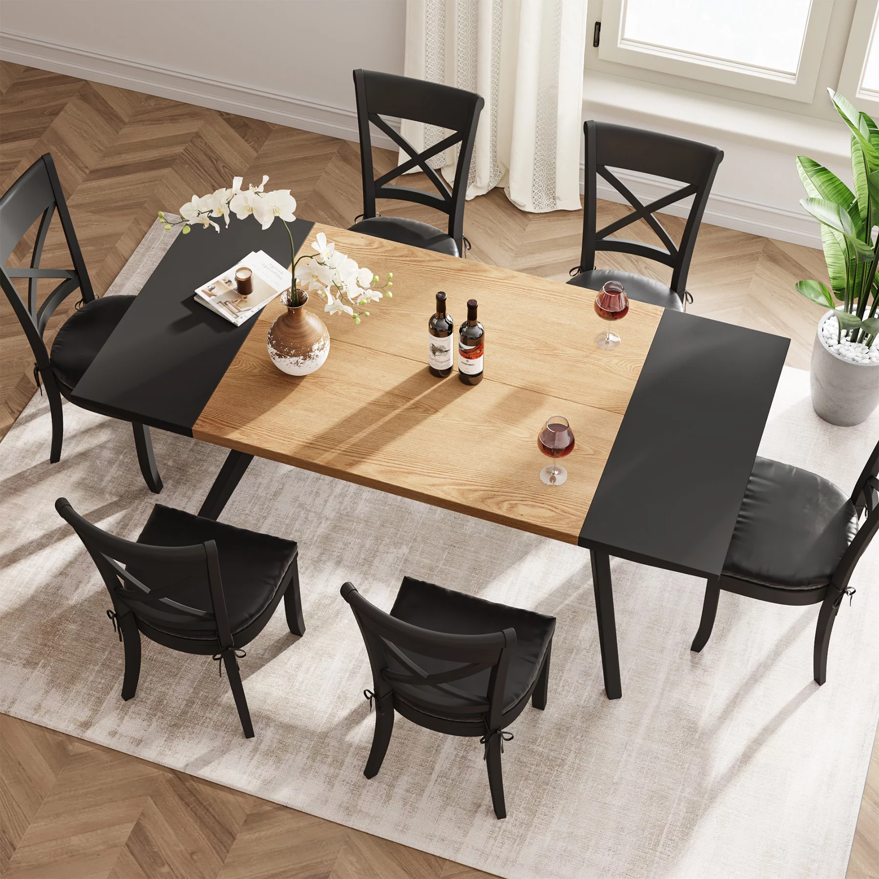 Tribesigns 63 inches Dining Table for 4-6, Large Rectangular Wood Kitchen Table Dining Room Furniture Table with X-Shaped Iron Frame