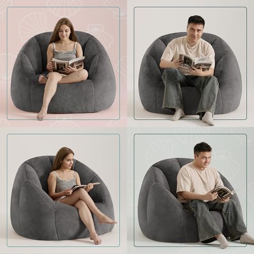 Giant Bean Bag Chair for Adults - Comfy Plush Round Shell Soft Accent Chair, Oversized Cozy Lounge Floor Sofa Reading Chair