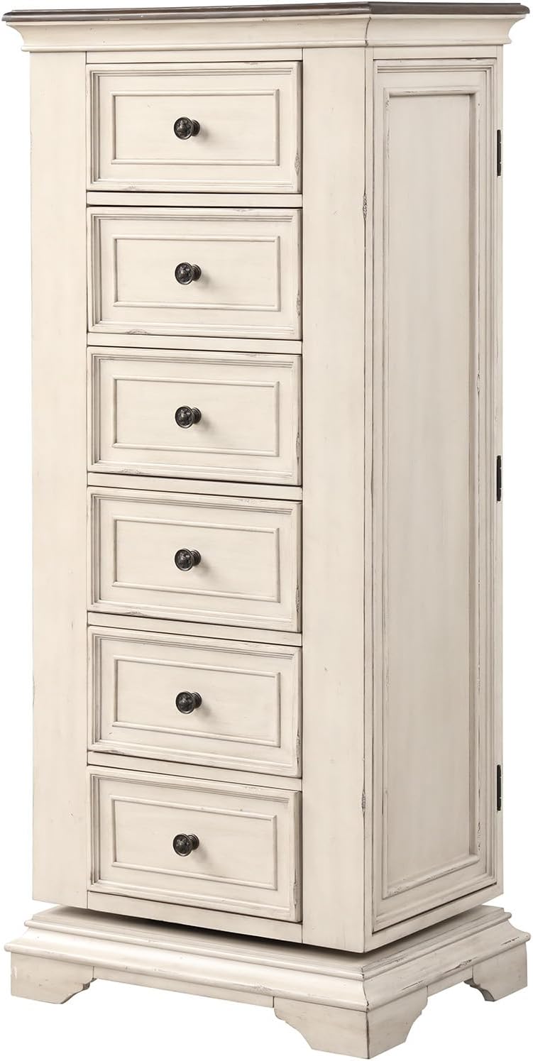 New Classic Furniture Anastasia Lingerie Swivel Chest with Mirror, Antique White