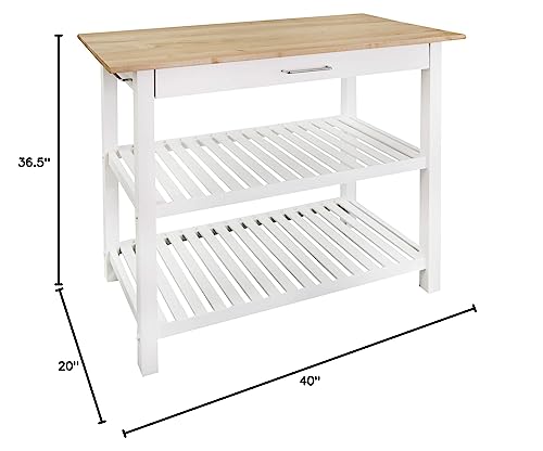 Casual Home Kitchen Island with Solid American Hardwood Top, Natural/White, 40" W (373-91)