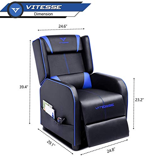 Vitesse Gaming Recliner Chair Racing Style Single Ergonomic Lounge Sofa Modern PU Leather Reclining Home Theater Seat for Living Gaming Room (Blue)
