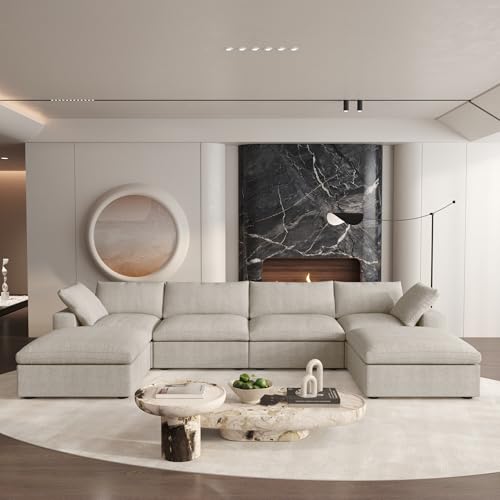 160.6" Cloud Couch Modular Sectional Sofa for Livingroom,Oversized Convertible Sofa with Storage Ottomans,6 Seat Wide Couches