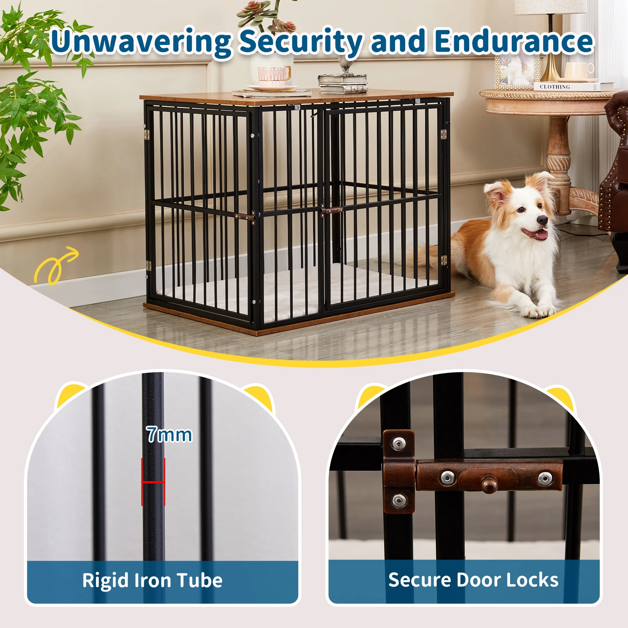 Made4Pets Medium Wooden Dog Crate Furniture with Washable Cushion for Dogs