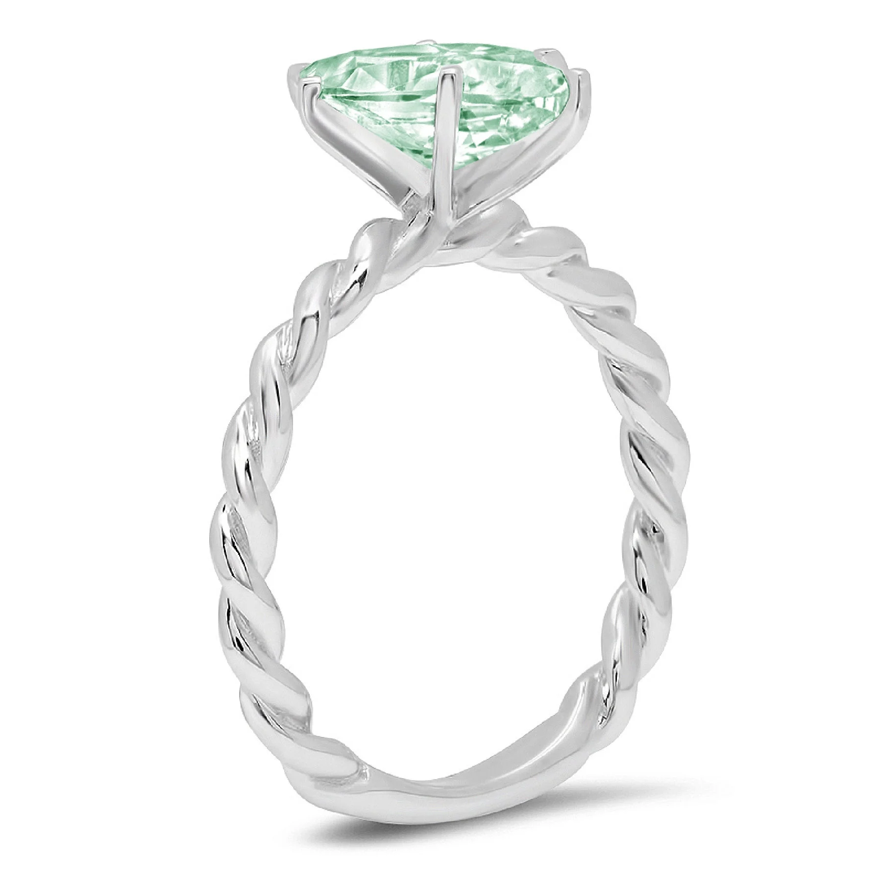 2ct Heart Cut Green Simulated Diamond 18k White Gold Engraving Statement Bridal Anniversary Engagement Wedding Solitaire Ring Size 3.5