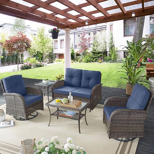 Patio Wicker Chairs Swivel Rocker - Outdoor Swivel Rocking Chairs Set of 2 with Rattan Side Table