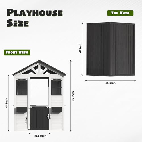 All Spruce Outdoor Kids Playhouse, Toddler Playhouse Wooden Playhouse for Kids Ages 3-10, with Sink, Stove, Flower Pot Holders, Phone