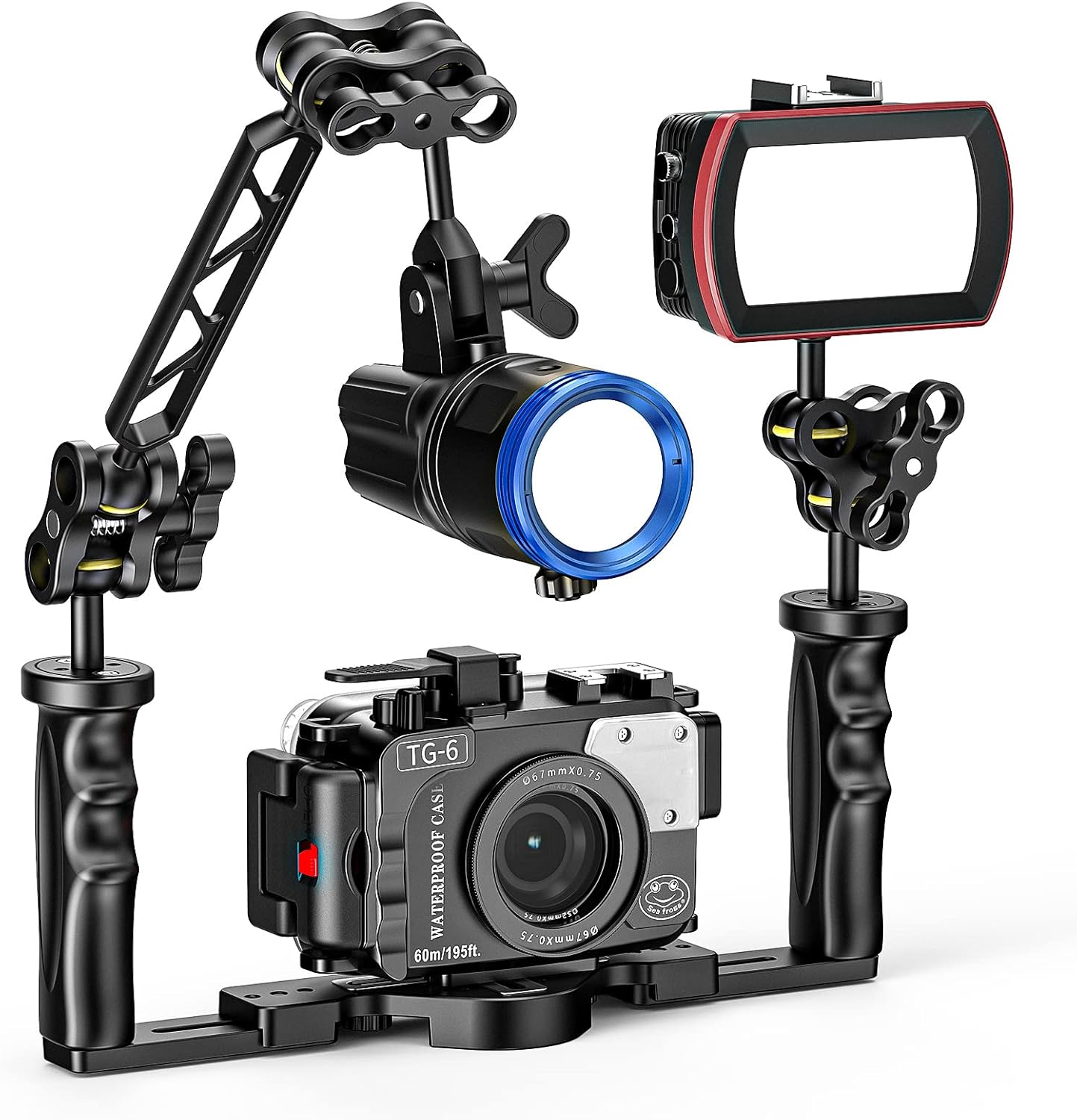 Seafrogs 4&rdquo;Aluminum Alloy Underwater System, Connector Ball Head, Aluminum Alloy Dual Balls Arm for Strobe/Video Light/Diving Camera Tray