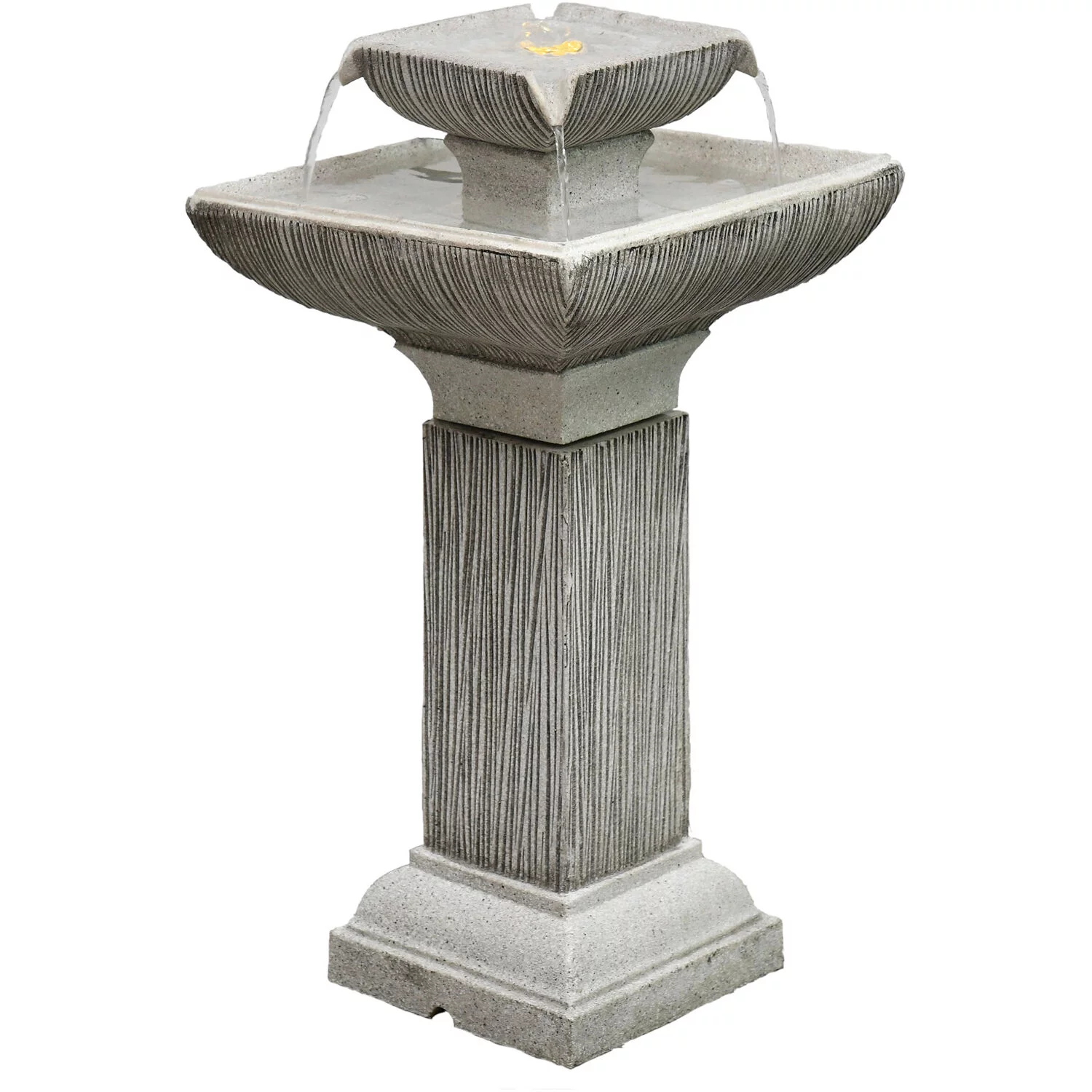 Hanover 26-In. 2-Tier Pedestal Indoor or Outdoor Garden Fountain with LED Lights for Patio, Deck, Porch, HAN026FNTN-01