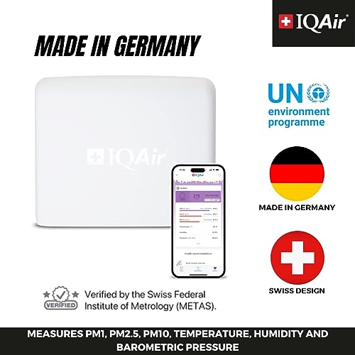 IQAir Air Quality Monitor Indoor, Swiss Design, Professional Grade, Detects PM2.5, CO2, AQI, Temperature, Humidity