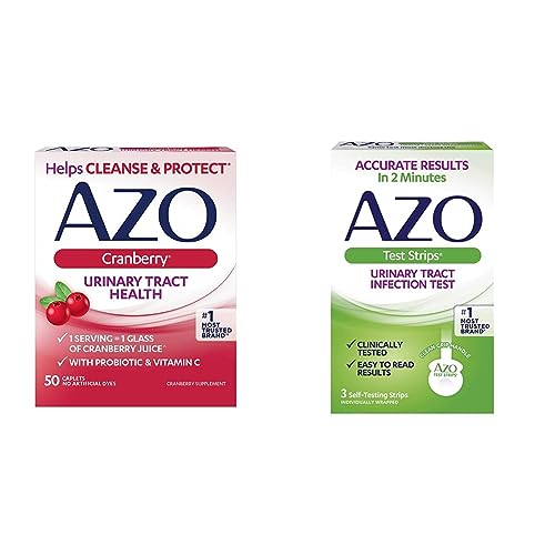 AZO Cranberry Urinary Tract Health Supplement, 1 Serving = 1 Glass of Cranberry Juice, 50 Tablets + Urinary Tract Infection (UTI) Test Strips