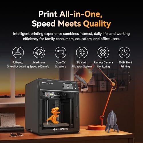 FLASHFORGE Adventurer 5M 3D Printer with Fully Auto Leveling System, Max 600mm/s High-Speed, 280℃ Quick-Detach Nozzle