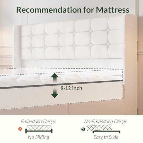 Queen Size LED Bed Frame with 4 Storage Drawers and Tufted Headboard Velvet Upholstered Platform Bed Frame Wingback Beds with Heavy Duty Wood Slats