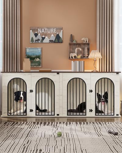 71" Dog Crate Furniture for 2 Dogs, Heavy Duty Indoor Dog Kennel TV Stand, XXL Wooden Dog Cage with Divider for Medium Large Dogs