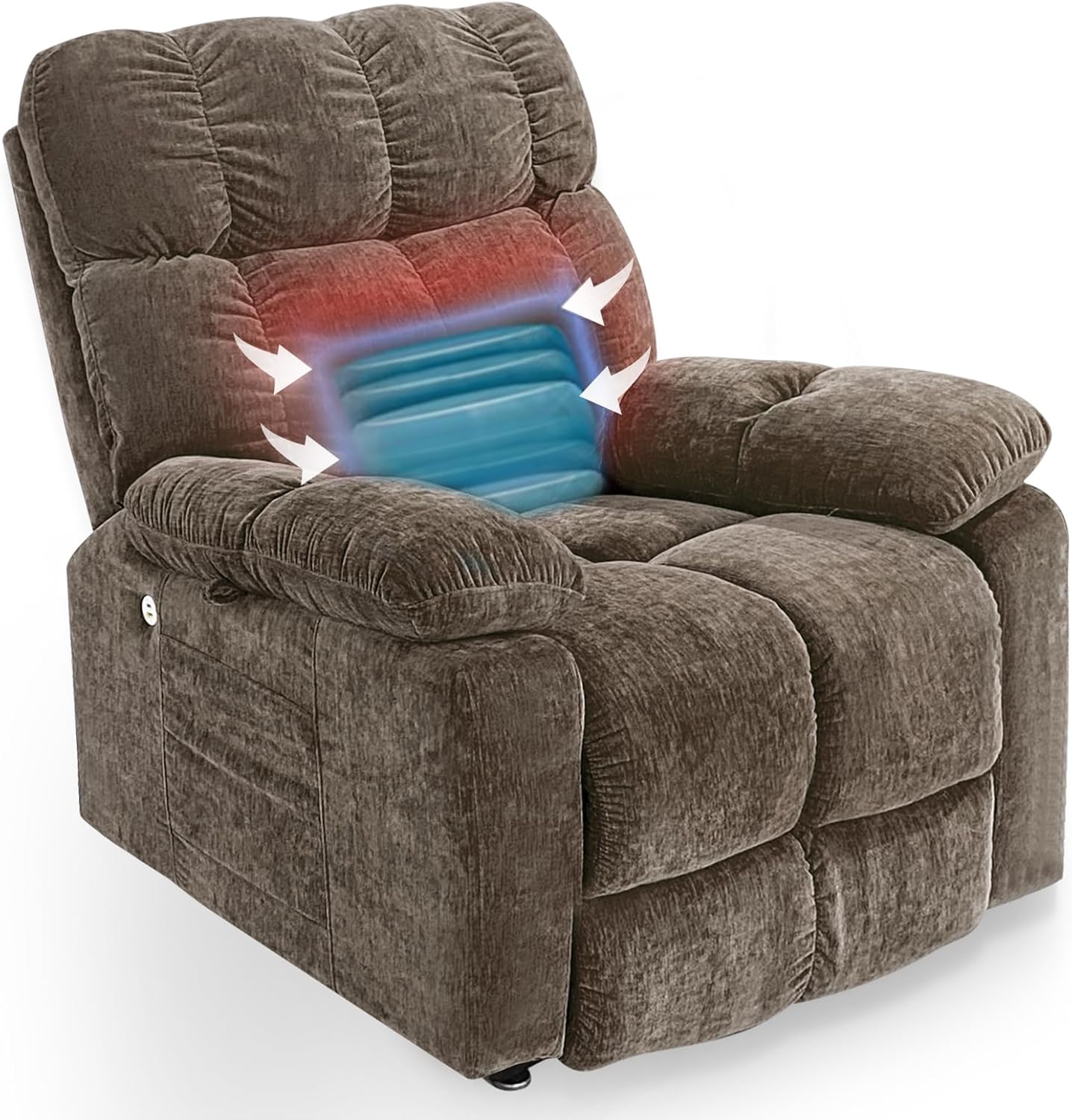 Recliner Chair for Adults Elderly with Dual Motor Infinite Position Airbag Massage & Heating, 2 Side Pockets, USB Charge Ports