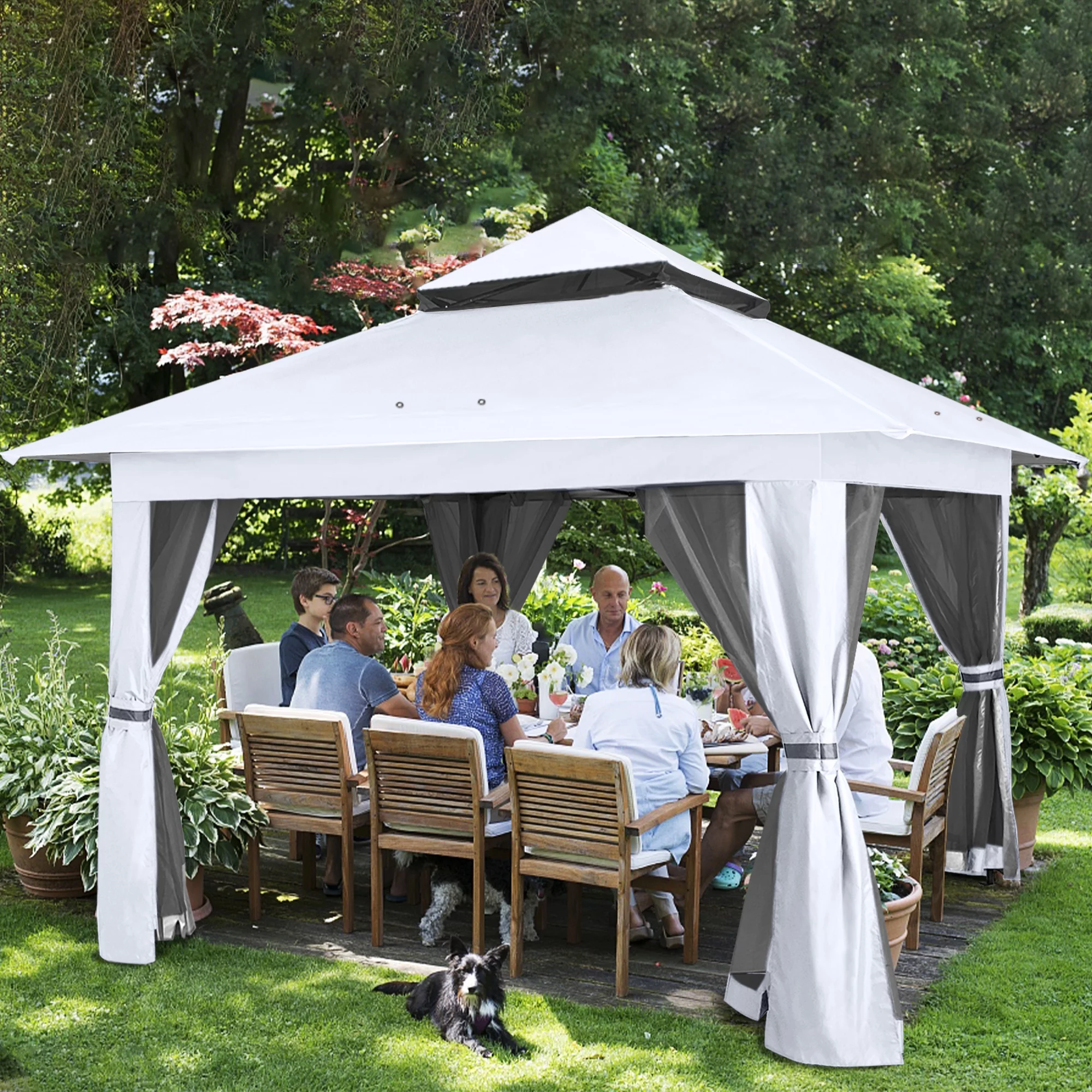 ABCCANOPY 13'x13' Gazebo Tent Outdoor Pop up Gazebo Canopy Shelter with Mosquito Netting, Brown