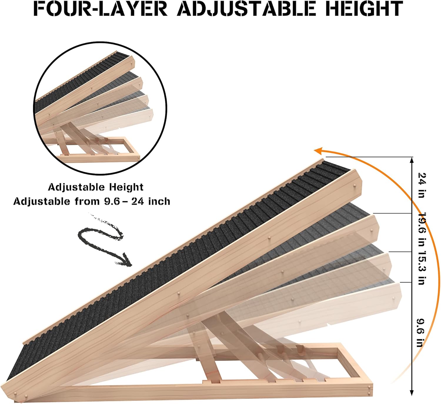 SASRL Adjustable Pet Ramp for All Dogs and Cats - Folding Portable Dog Ramp for Couch or Bed with Non Slip Carpet Surface
