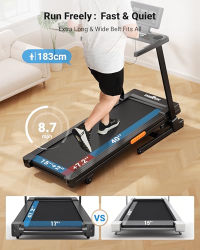 THERUN Treadmill with Incline, 3.0 HP Foldable Treadmills for Home, Brushless Motor Auto Incline Treadmill, 12 Level Adjustable, 300 LBS Capacity
