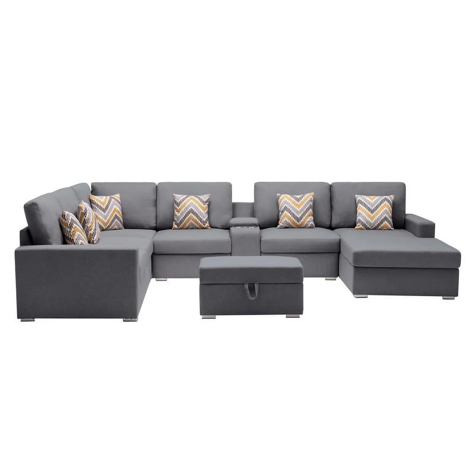 Nolan Gray Linen Fabric 8PcReversible Chaise Sectional USB Port Storage Console