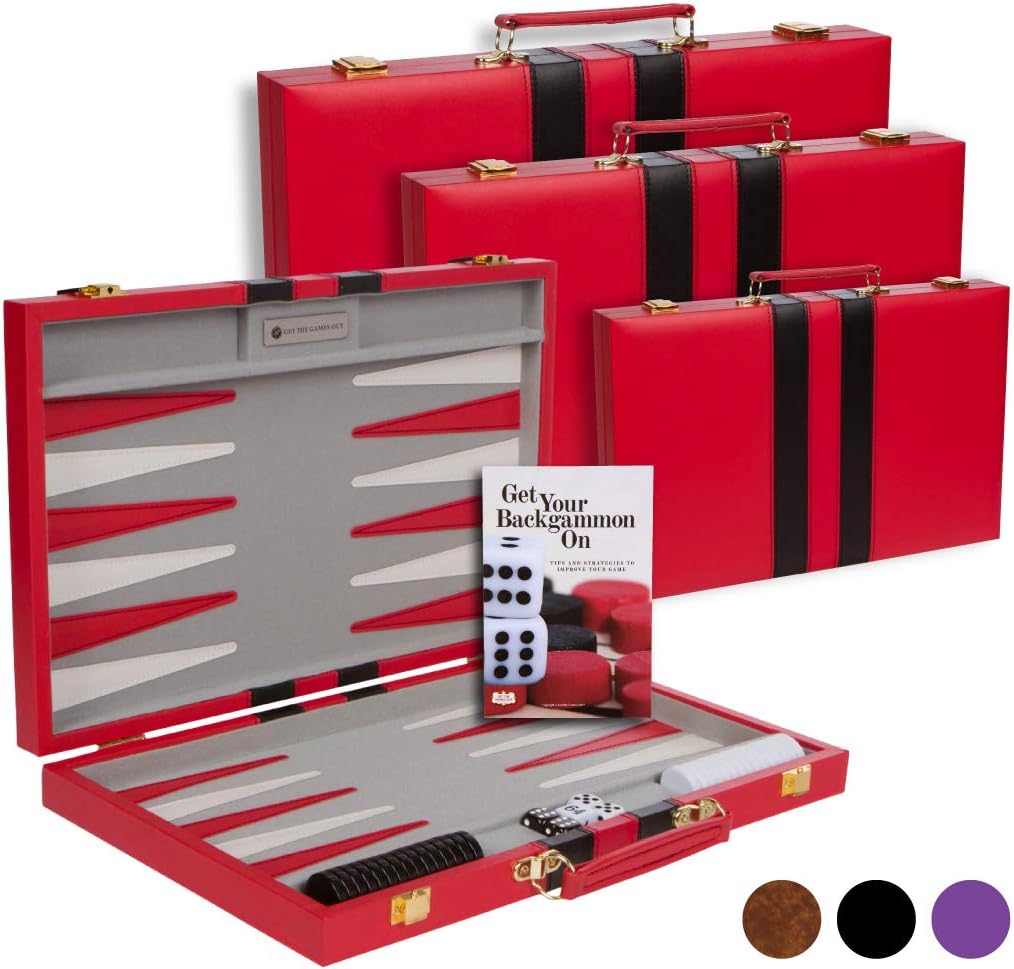 Get The Games Out Top Backgammon Set - Small Travel Size Classic Board Game Case - Best Strategy & Tip Guide (Map, Small)