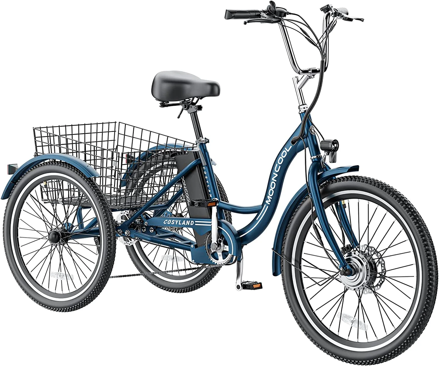 MOONCOOL 350W Motorized Electric Trike, 7 Speed 3 Wheel Electric Bicycle with 36V 14.5Ah Lithium Battery UL Certified