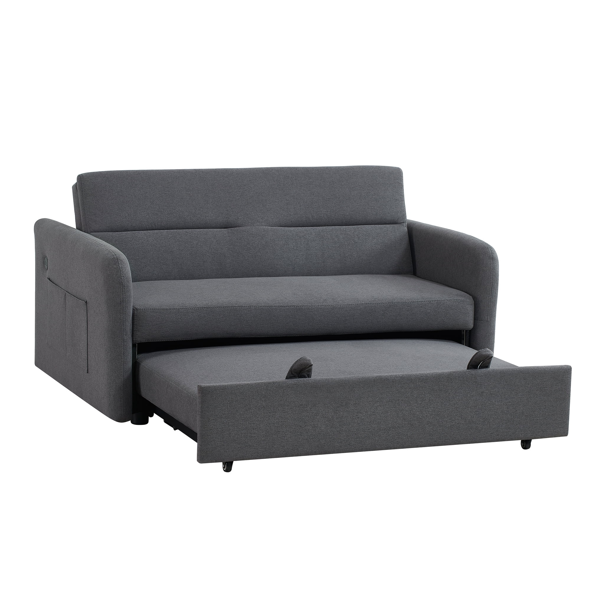 Gexpusm Convertible Sofa Bed with Pull Out Sofa Bed, 55" Loveseat Sleeper Sofa Couch with USB Port and 2 Side Pockets, Gray