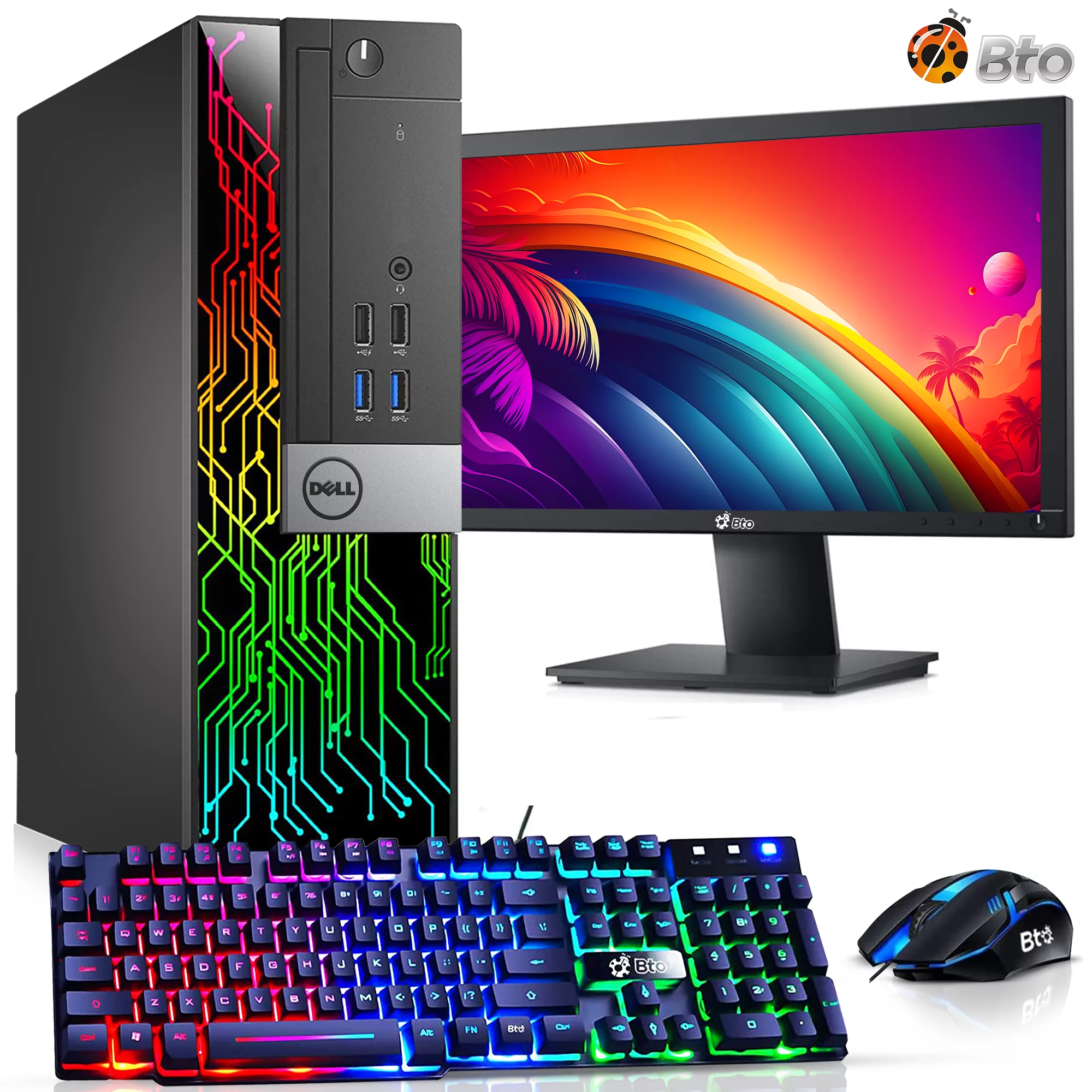 Restored Dell OptiPlex Desktop Computer PC with RGB lights, Intel i5 Quad-Core 6th Gen. Processor, 8GB Ram, 256GB SSD, 22 inch Monitor