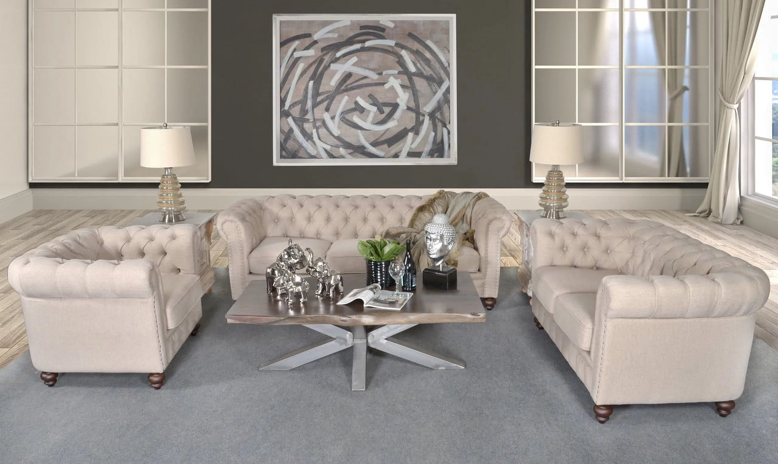 AFD Classic Chesterfield Dark Linen Sofa