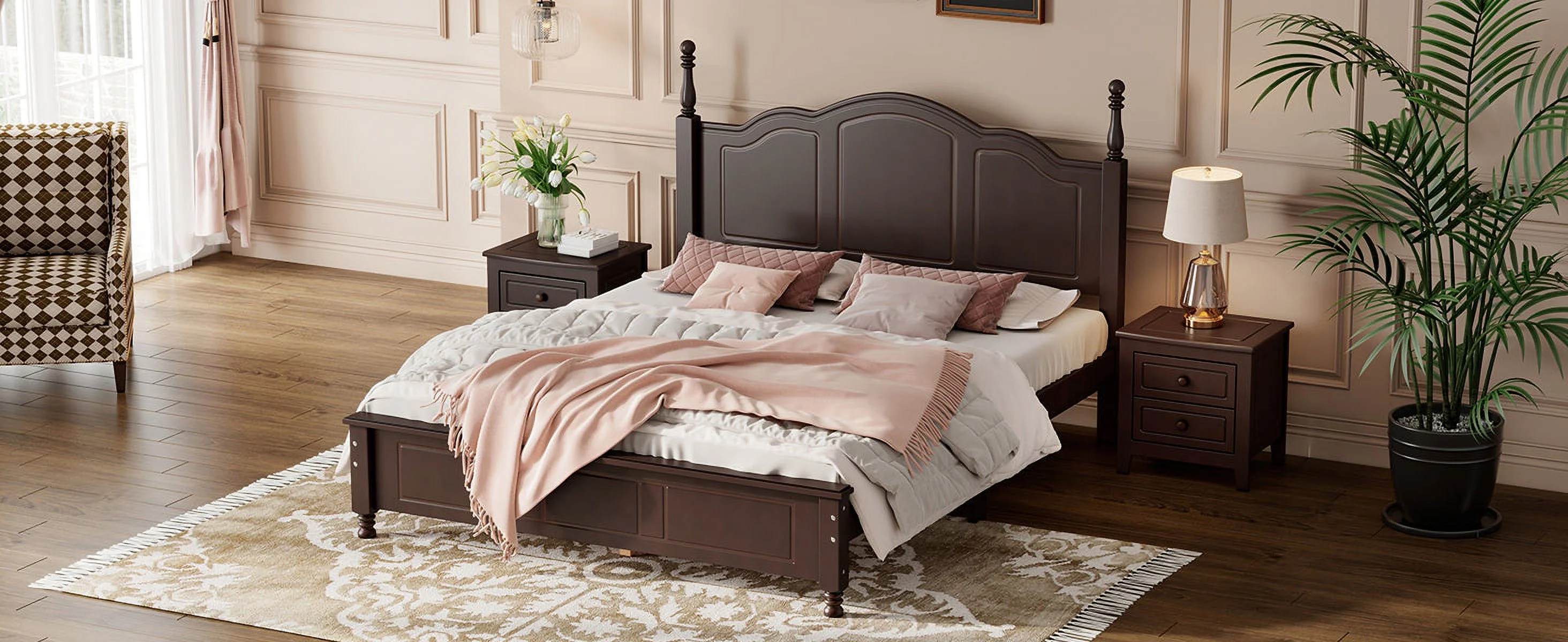 Quarto Queen Size Wood Platform Bed Frame - Dark Walnut