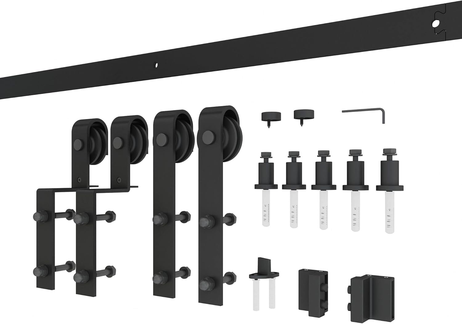 JUBEST Double Barn Door 60 x 84 in with 6.6FT Hardware Kit, 2 Sets of 30x84 in Clear Tempered Glass Aluminum Frame Barn Door,Pocket Interior Door