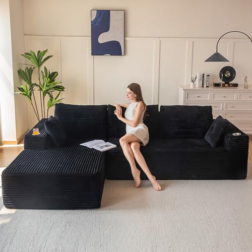 MAXYOYO 110" Modular Sectional Couch with L-Shape Chaise, Modern Boneless Couch for Living Room, Sofa in A Box, Oversized Sofa Sleeper with Deep Seat